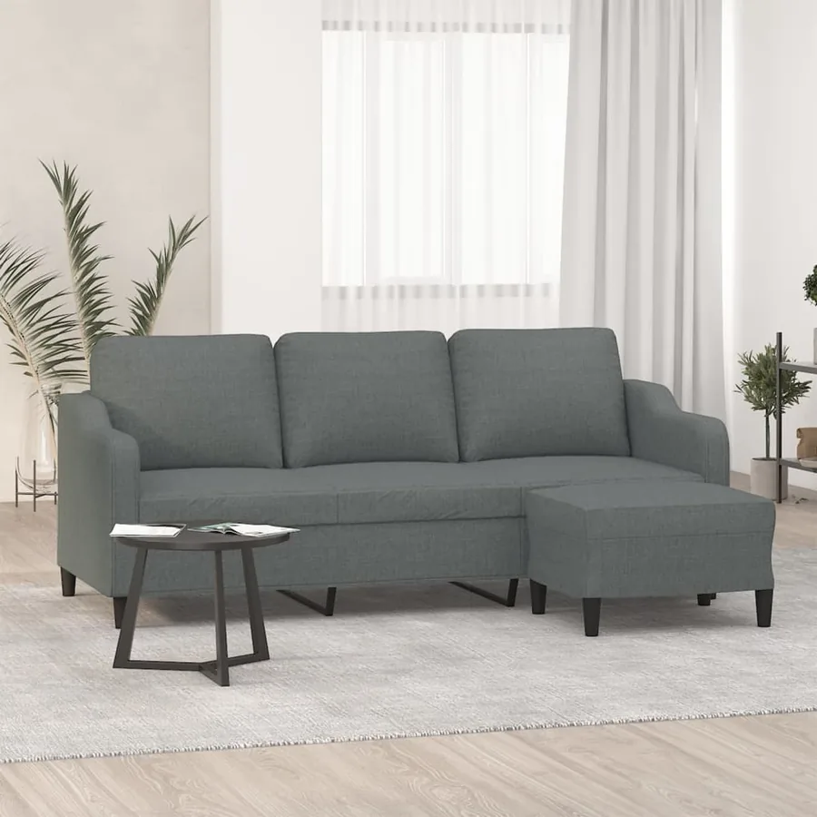 Canapé à 3 places avec repose-pieds Gris foncé 180 cm Tissu