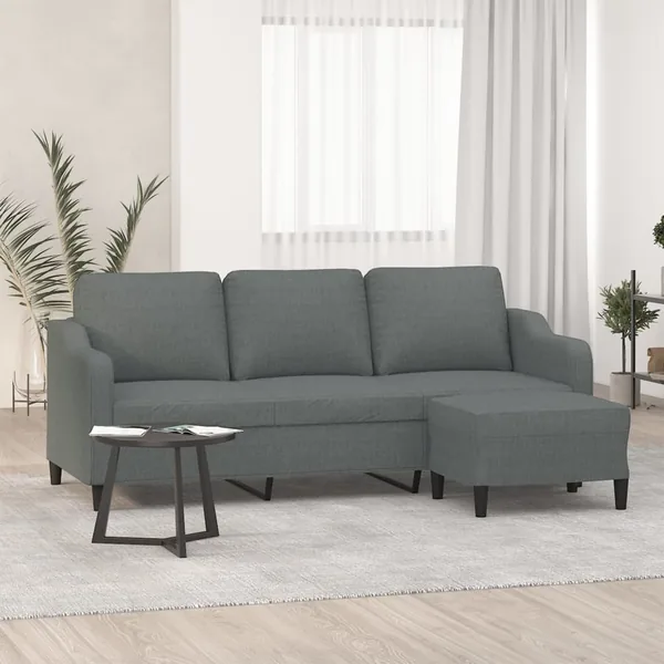 Canapé à 3 places avec repose-pieds Gris foncé 180 cm Tissu