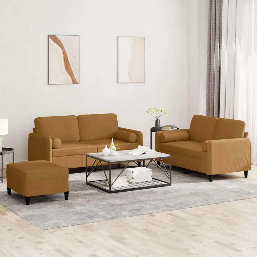 Ensemble de canapés 3 pcs avec coussins marron velours