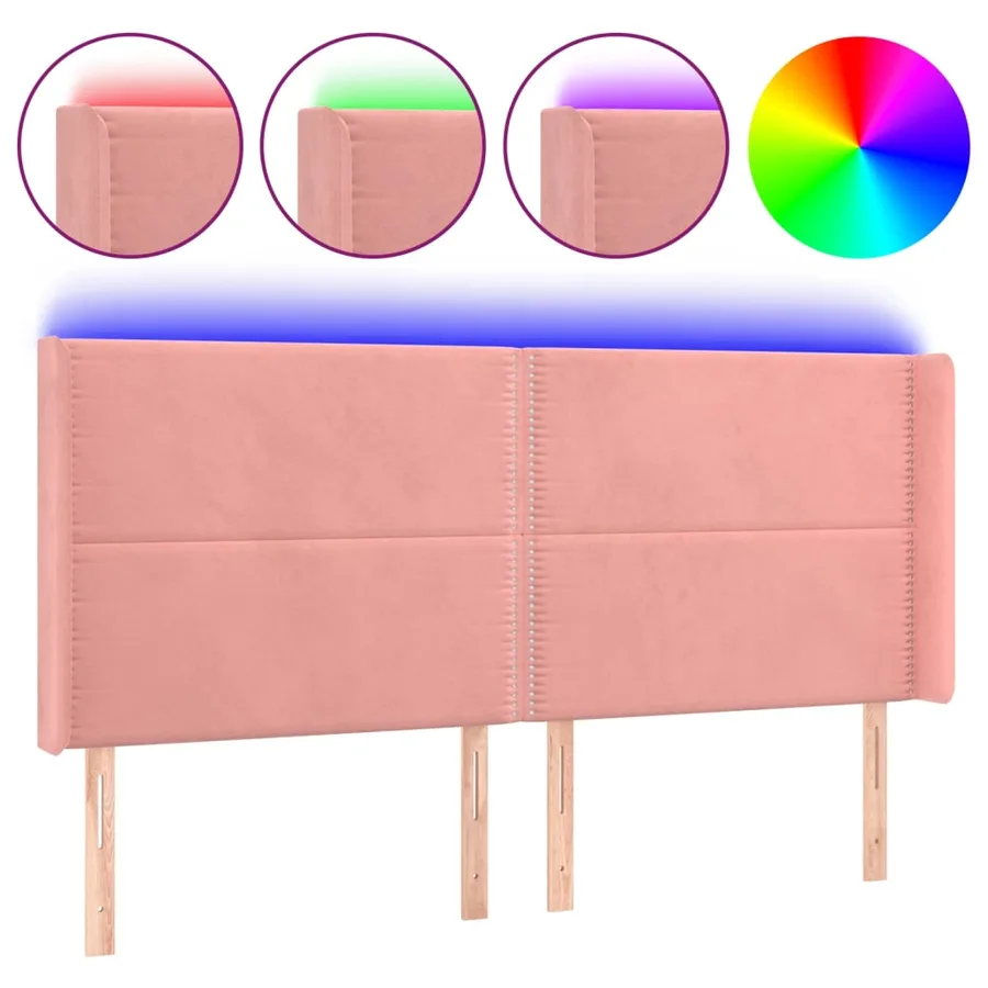 Tête de lit à LED Rose 163x16x118/128 cm Velours - 2