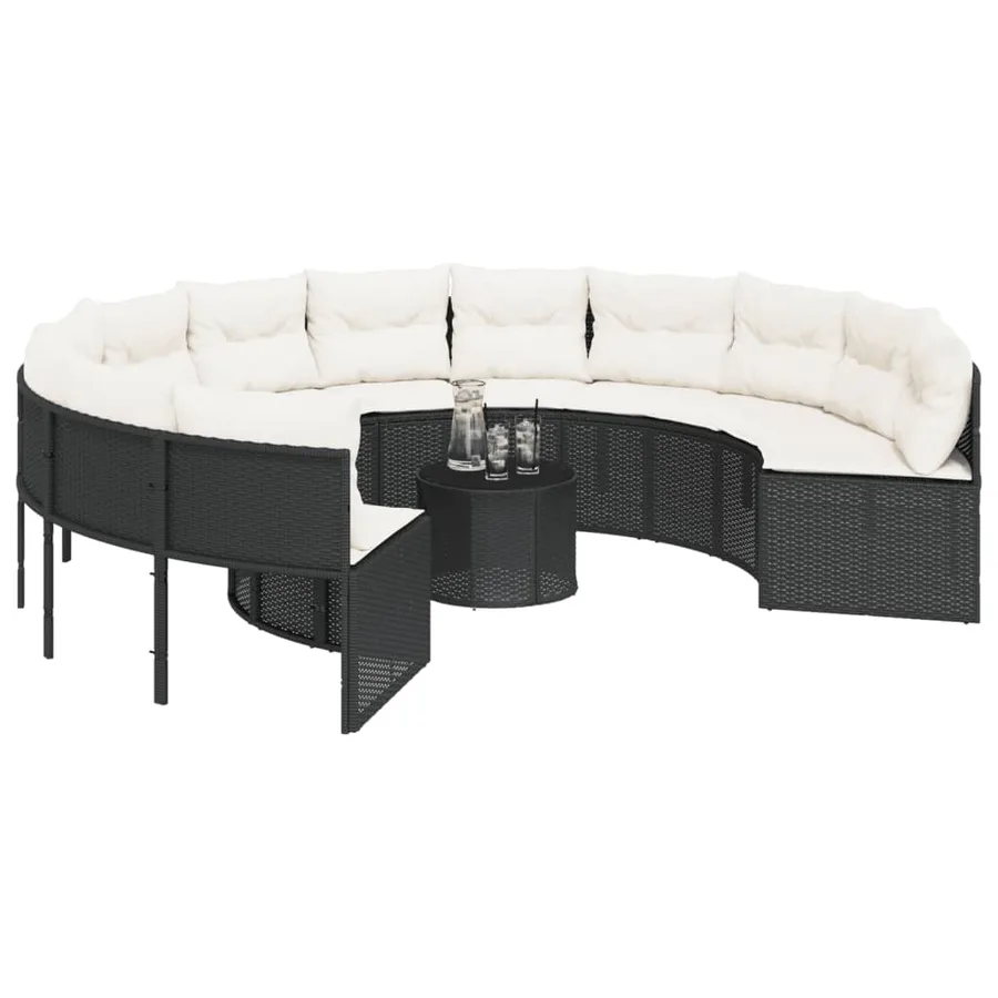 Canapé de jardin avec table coussins rond noir résine tressée - 3