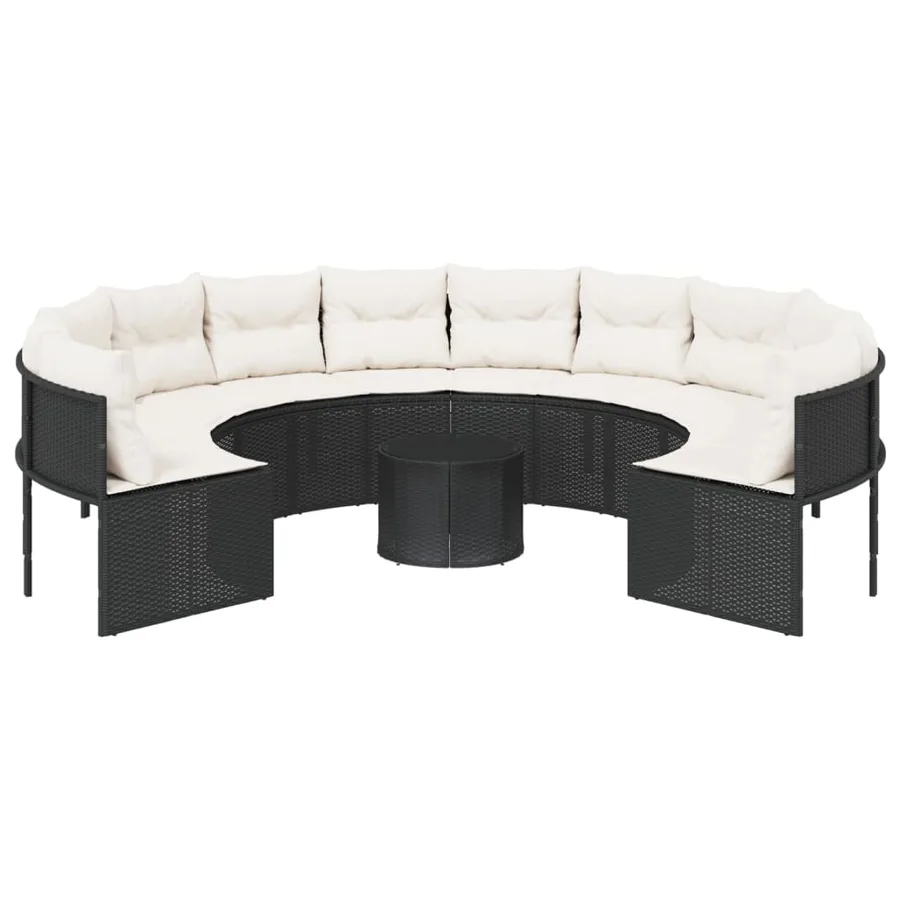 Canapé de jardin avec table coussins rond noir résine tressée - 4