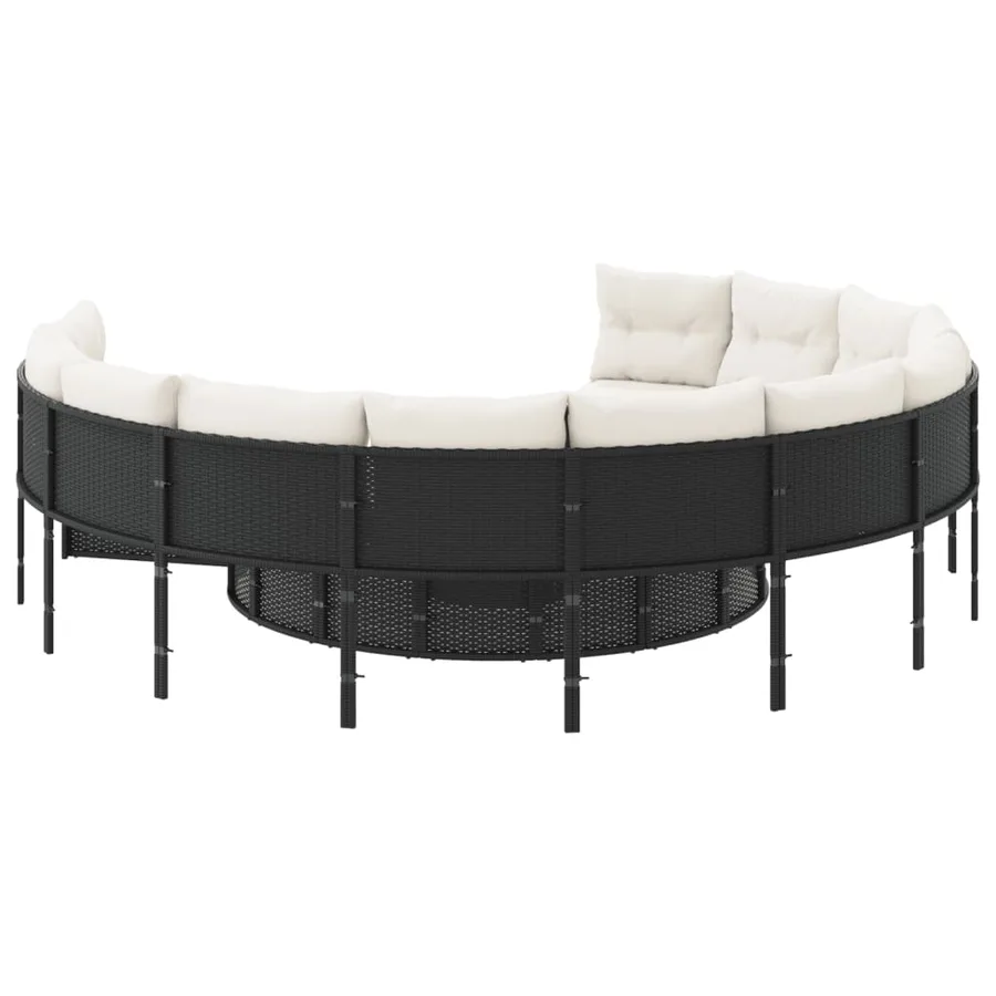 Canapé de jardin avec table coussins rond noir résine tressée - 7