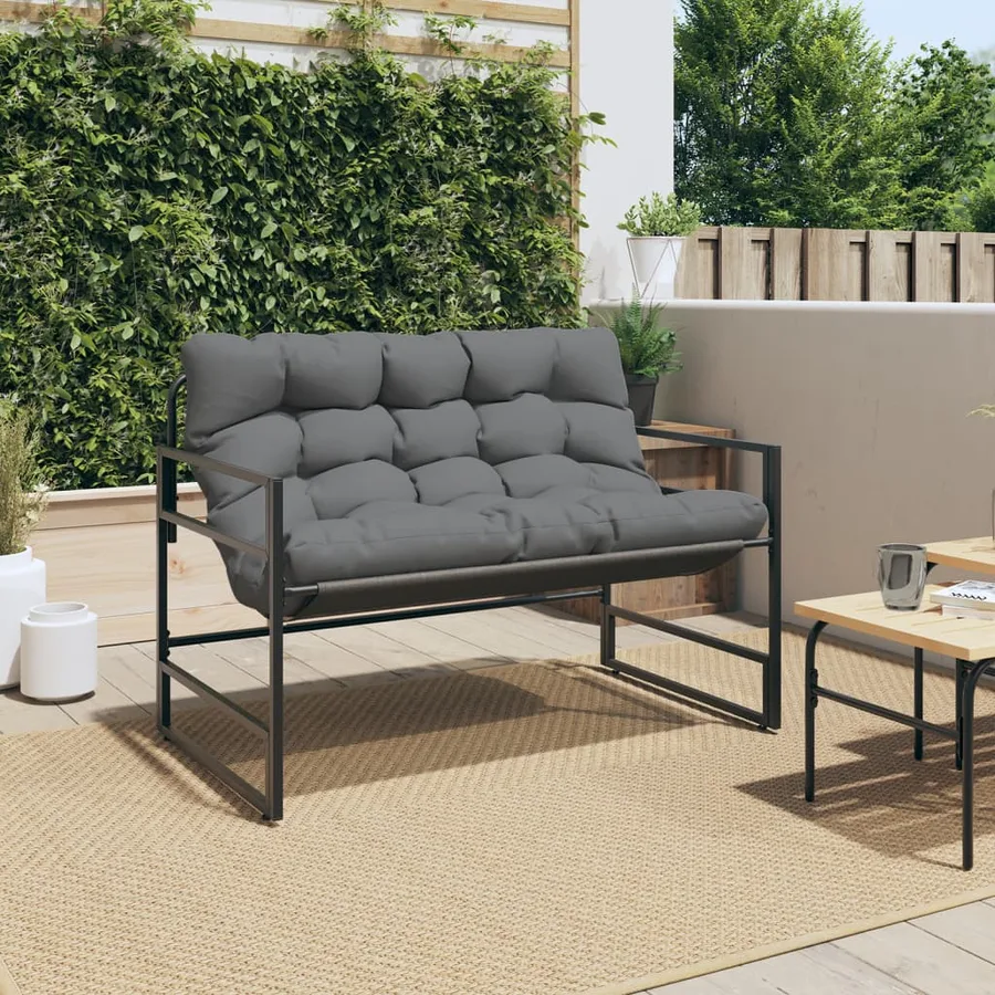 Banc de jardin avec coussin anthracite 113 cm acier - 3