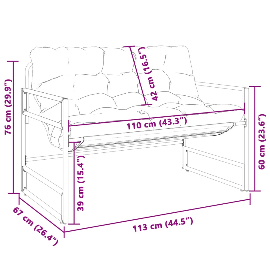 Banc de jardin avec coussin anthracite 113 cm acier - 9