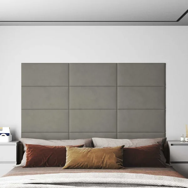 Tête de lit murale 12 pcs Gris clair Velours