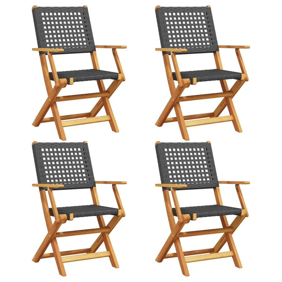 Chaises de jardin pliantes lot de 4 noir poly rotin bois massif - 2
