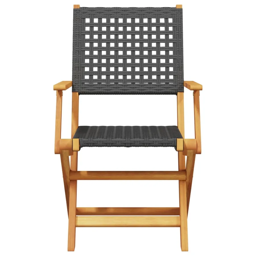 Chaises de jardin pliantes lot de 4 noir poly rotin bois massif - 4