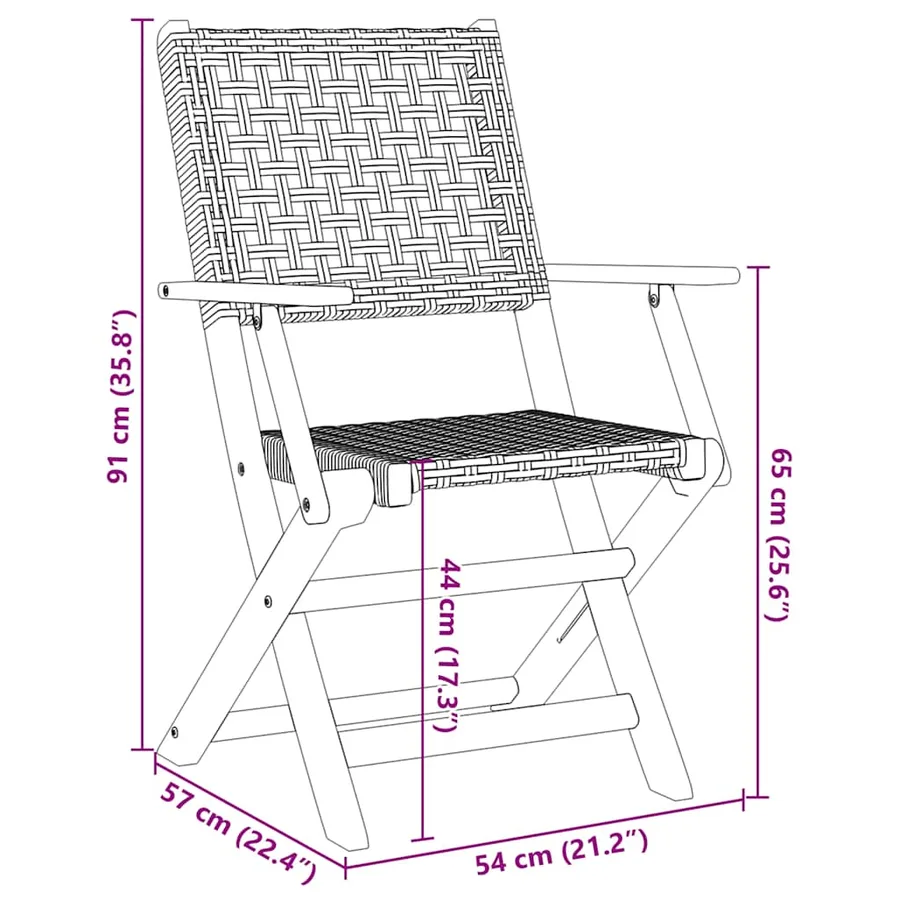 Chaises de jardin pliantes lot de 8 gris poly rotin bois massif - 10