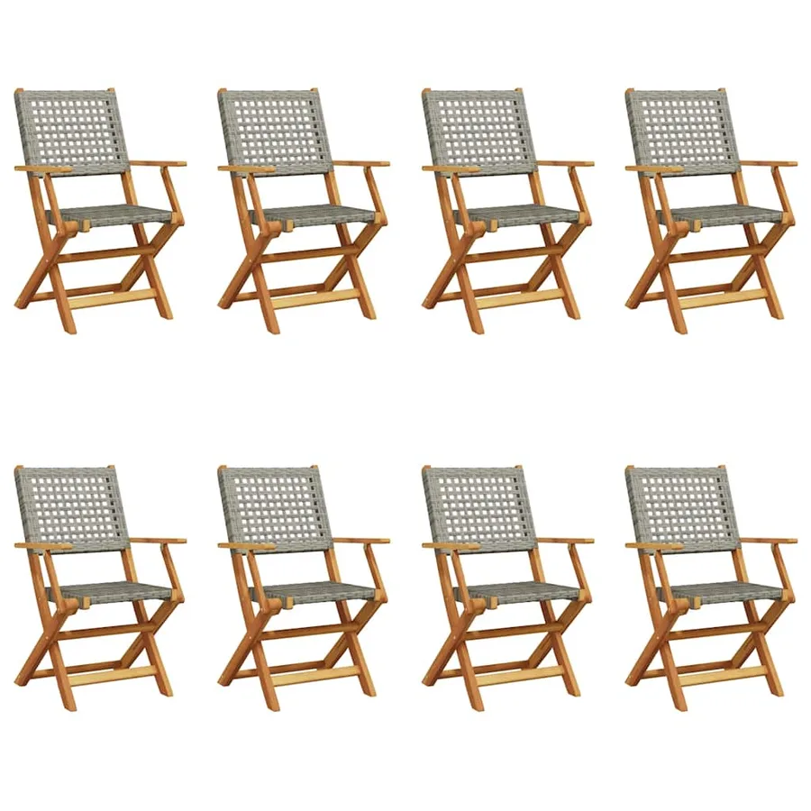 Chaises de jardin pliantes lot de 8 gris poly rotin bois massif - 2