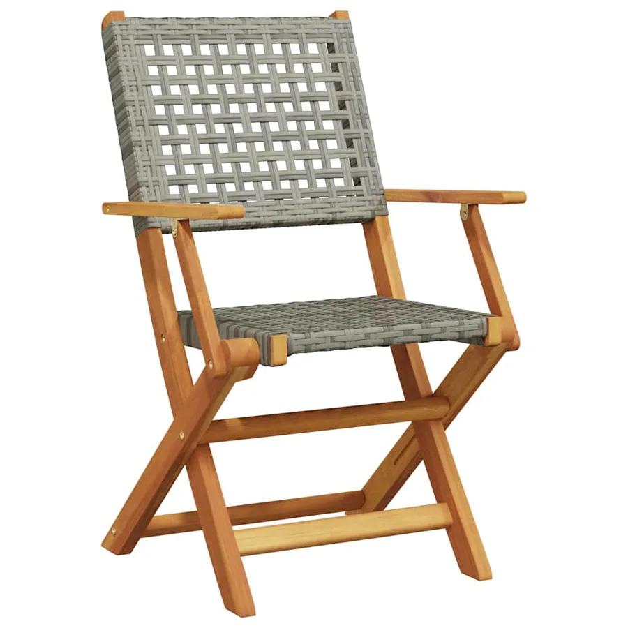 Chaises de jardin pliantes lot de 8 gris poly rotin bois massif - 3