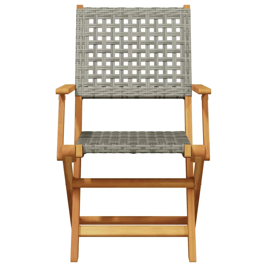 Chaises de jardin pliantes lot de 8 gris poly rotin bois massif - 4