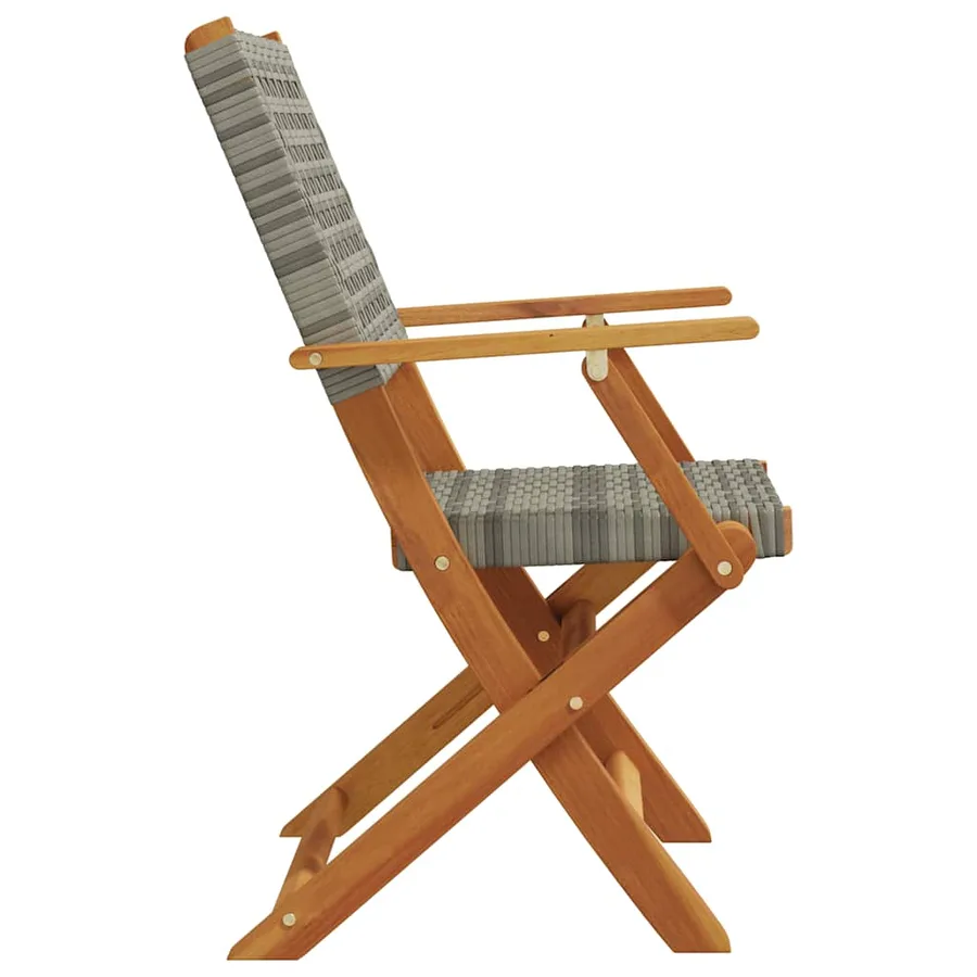 Chaises de jardin pliantes lot de 8 gris poly rotin bois massif - 5