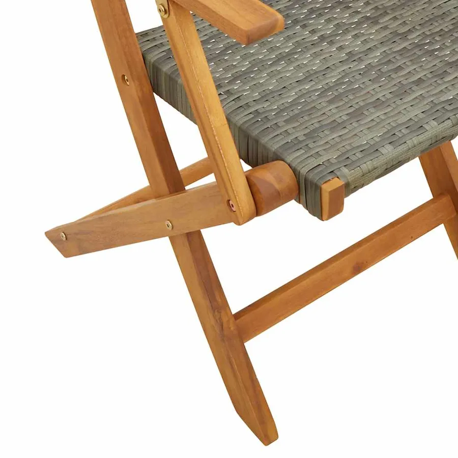 Chaises de jardin pliantes lot de 8 gris poly rotin bois massif - 8