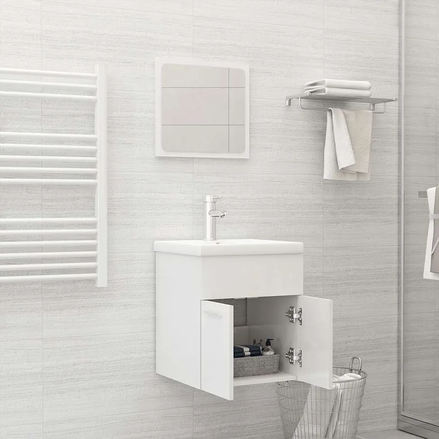 Ensemble de meubles de salle de bain Blanc brillant Aggloméré - 3