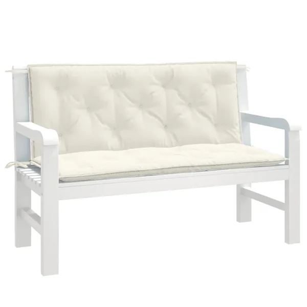 Coussins de banc de jardin lot de 2 crème mélangé tissu