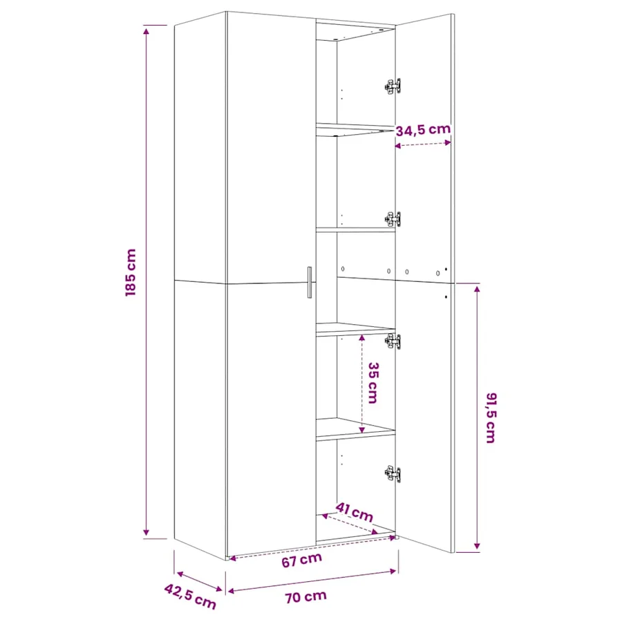 Buffet haut gris béton 70x42,5x185 cm bois d'ingénierie - 9