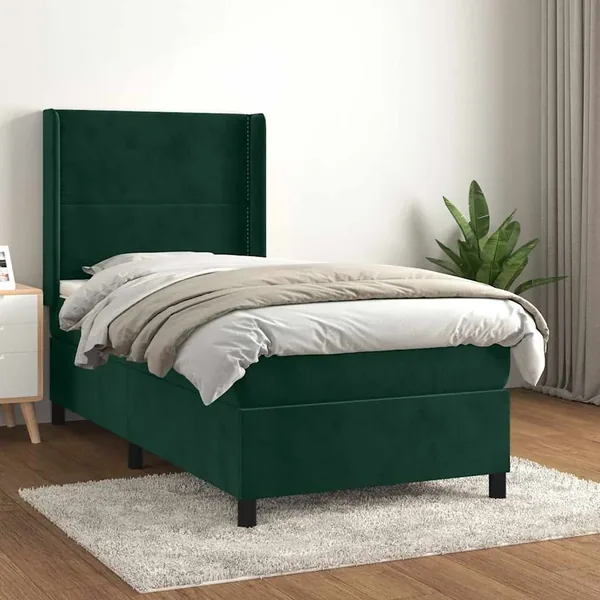 Sommier à lattes de lit avec matelas Vert foncé 90x190 cm