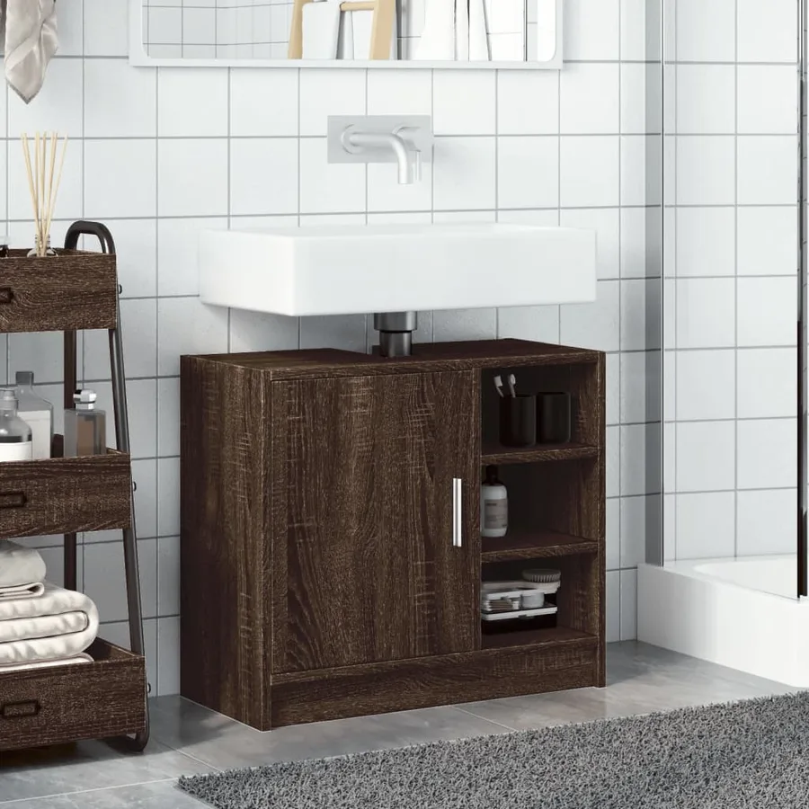 Armoire d'évier chêne marron 63x29x55 cm bois d'ingénierie - 3