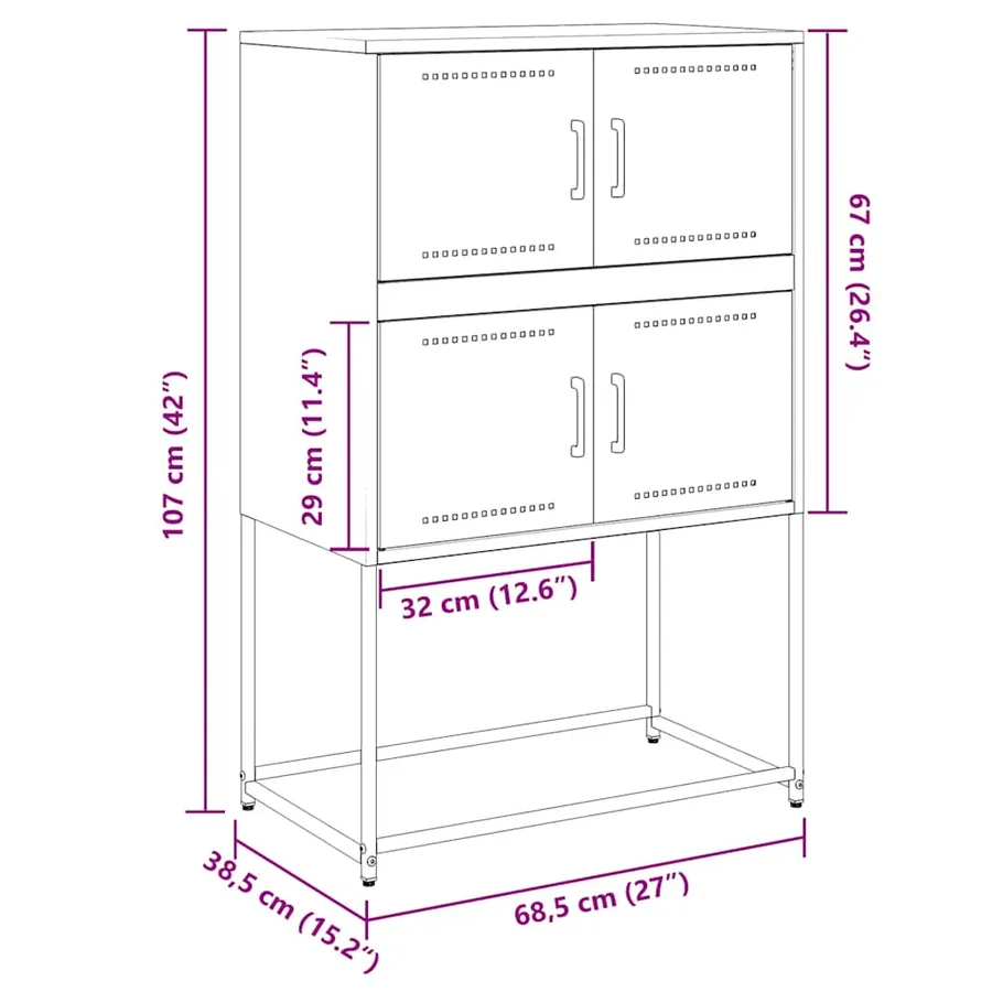 Buffet noir 68,5x38,5x107 cm acier - 12