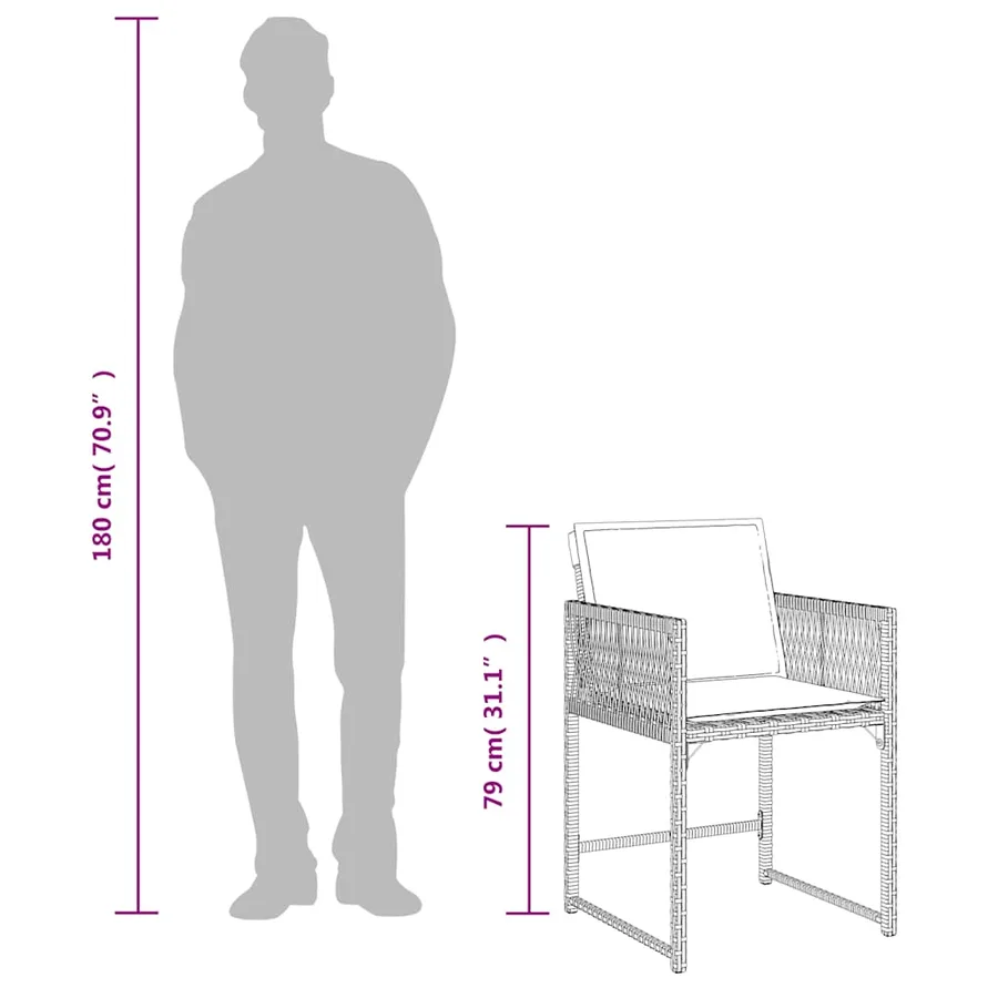 Chaises de jardin avec coussins lot de 4 gris résine tressée - 11