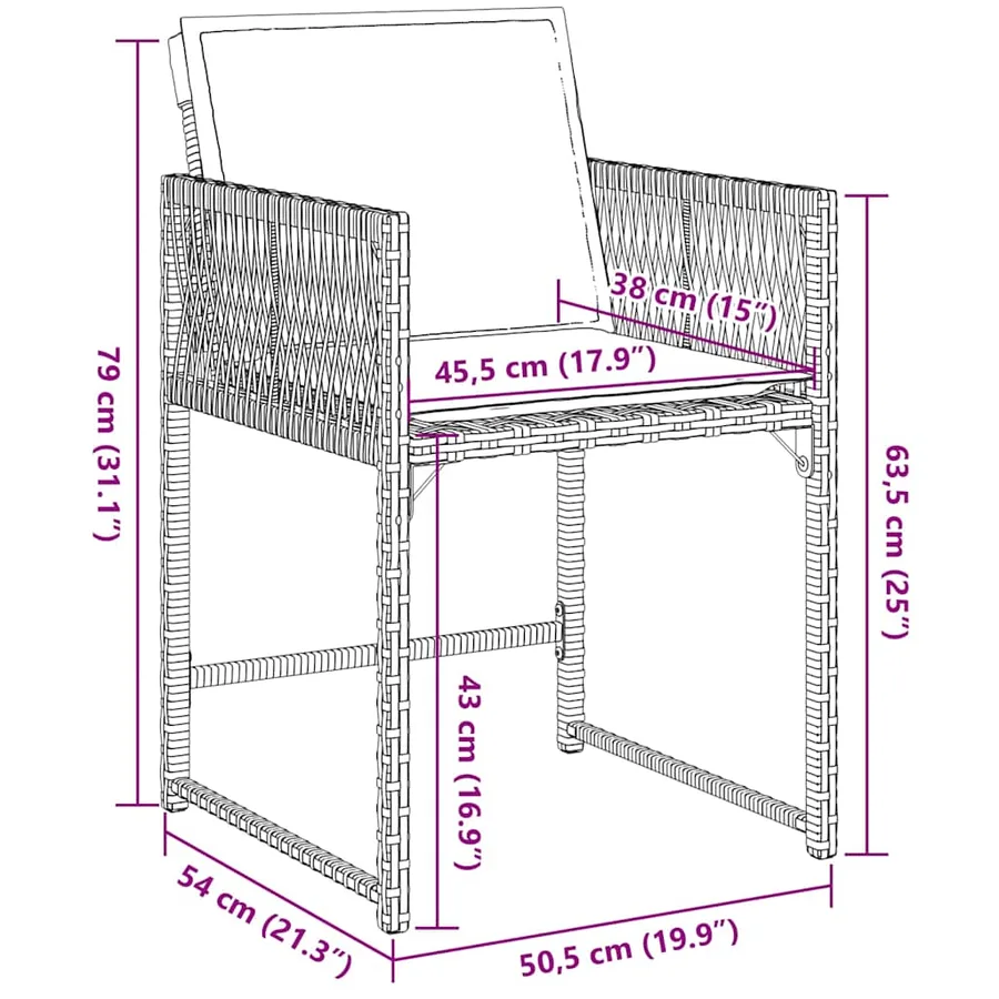 Chaises de jardin avec coussins lot de 4 gris résine tressée - 12