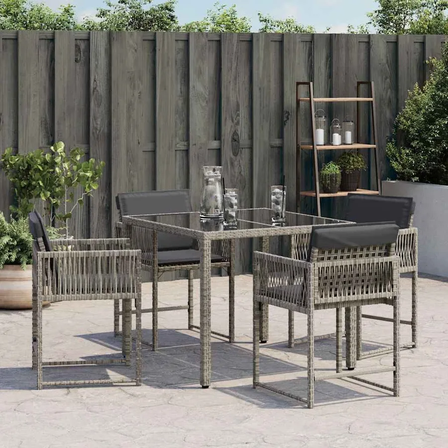 Chaises de jardin avec coussins lot de 4 gris résine tressée - 3