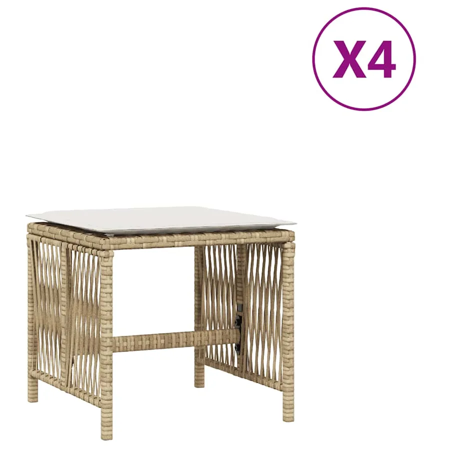 Tabourets de jardin et coussins lot de 4 beige 41x41x36cm rotin - 2