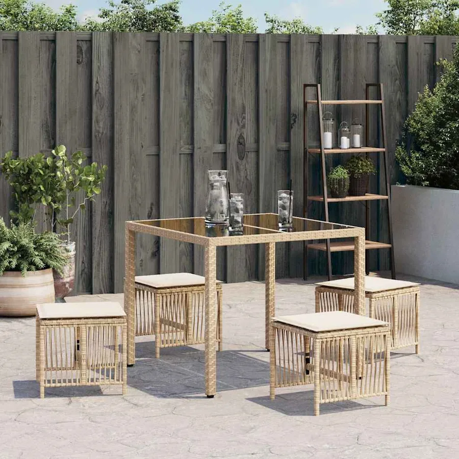 Tabourets de jardin et coussins lot de 4 beige 41x41x36cm rotin - 3