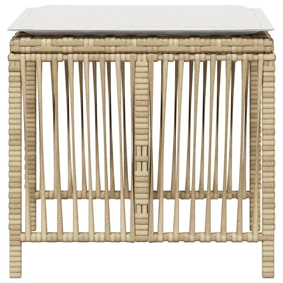 Tabourets de jardin et coussins lot de 4 beige 41x41x36cm rotin - 6