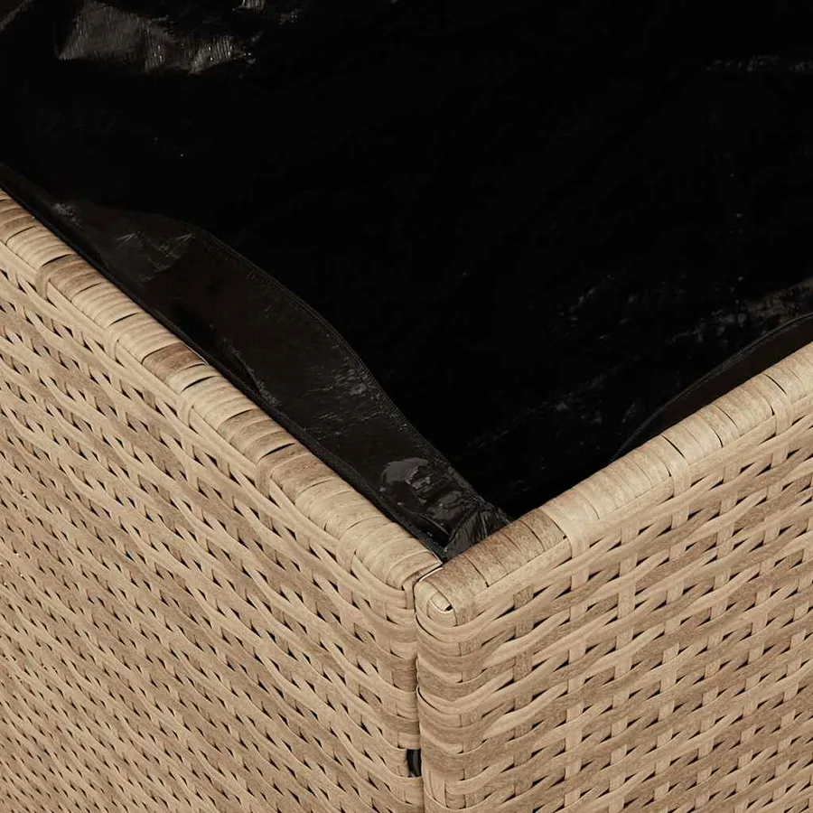 Boîte de rangement de jardin beige résine tressée bois d'acacia - 10