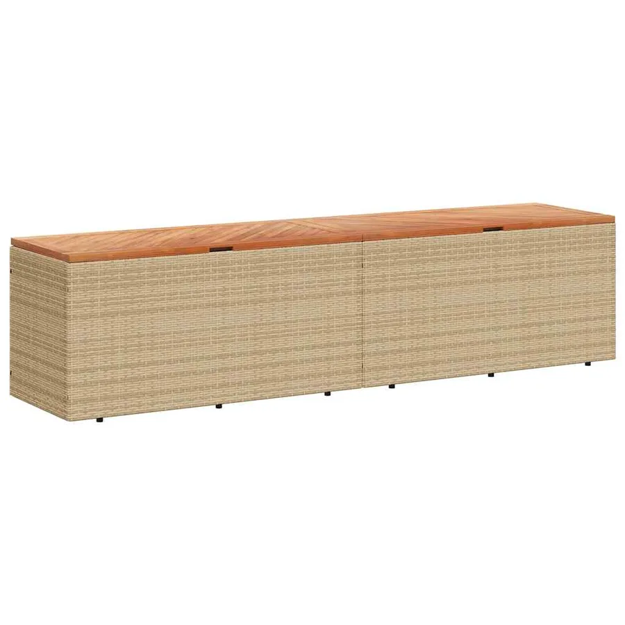 Boîte de rangement de jardin beige résine tressée bois d'acacia - 2