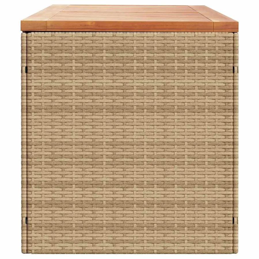 Boîte de rangement de jardin beige résine tressée bois d'acacia - 5