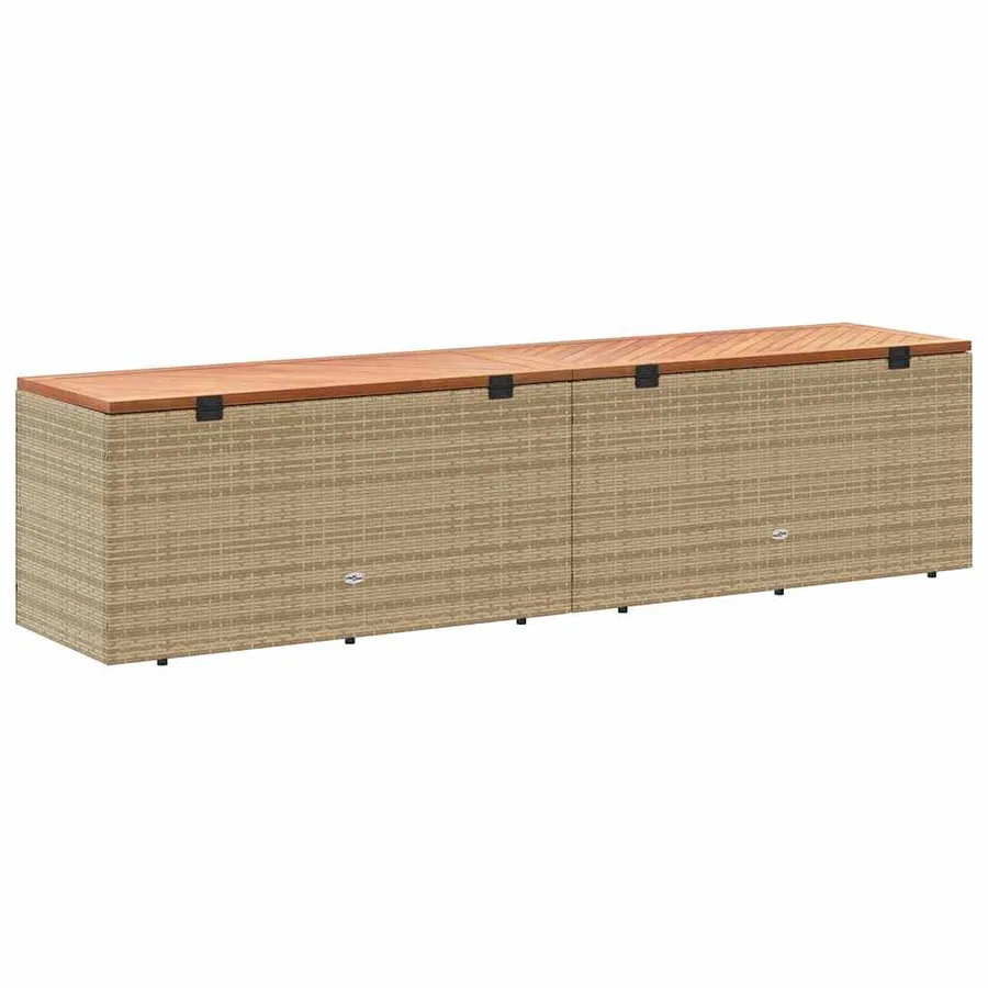 Boîte de rangement de jardin beige résine tressée bois d'acacia - 6
