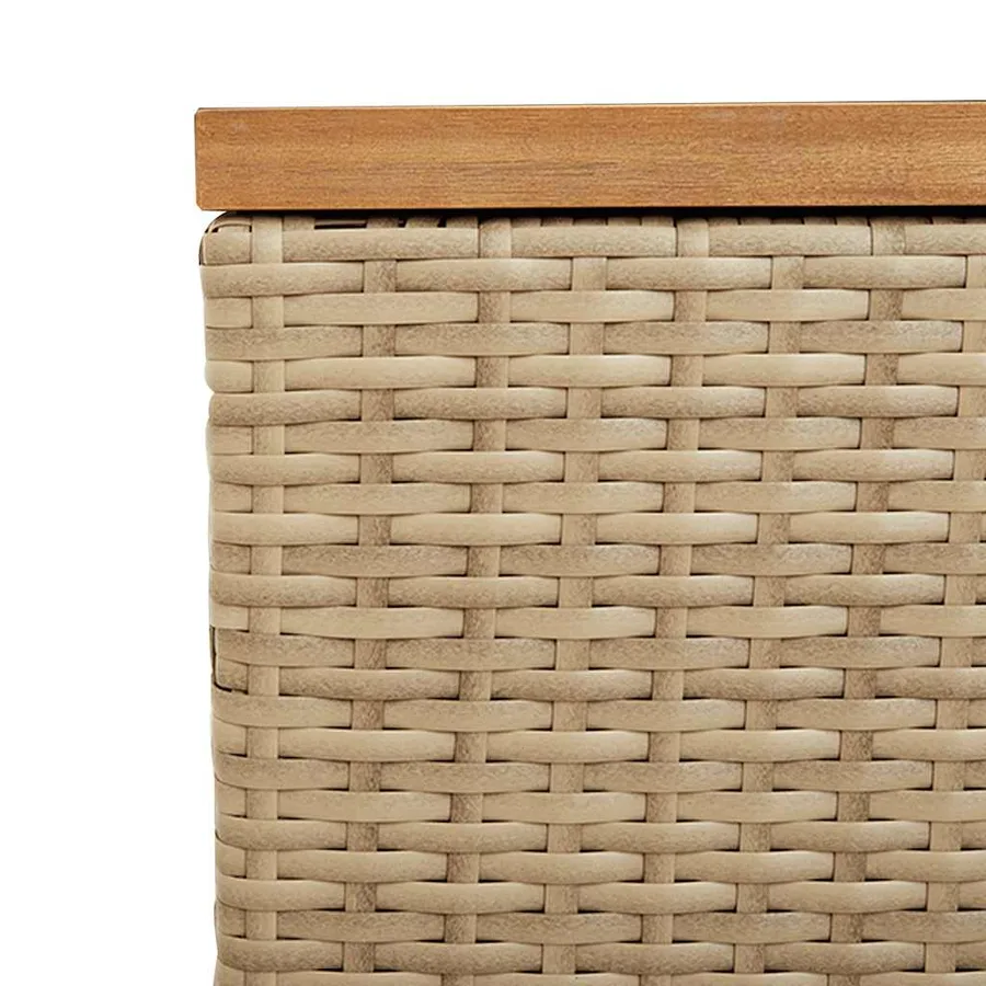 Boîte de rangement de jardin beige résine tressée bois d'acacia - 9