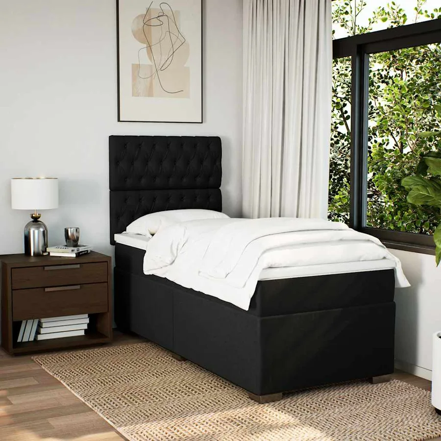 Sommier à lattes de lit avec matelas Noir 90x200 cm Tissu - 4