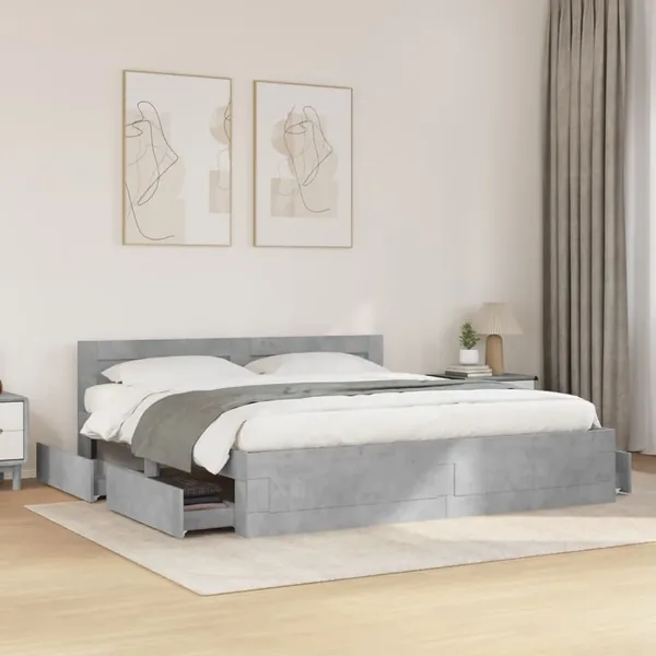 Cadre de lit tête de lit sans matelas gris béton 200x200 cm
