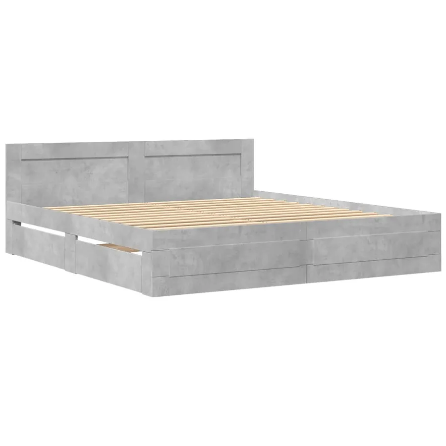 Cadre de lit tête de lit sans matelas gris béton 200x200 cm - 3