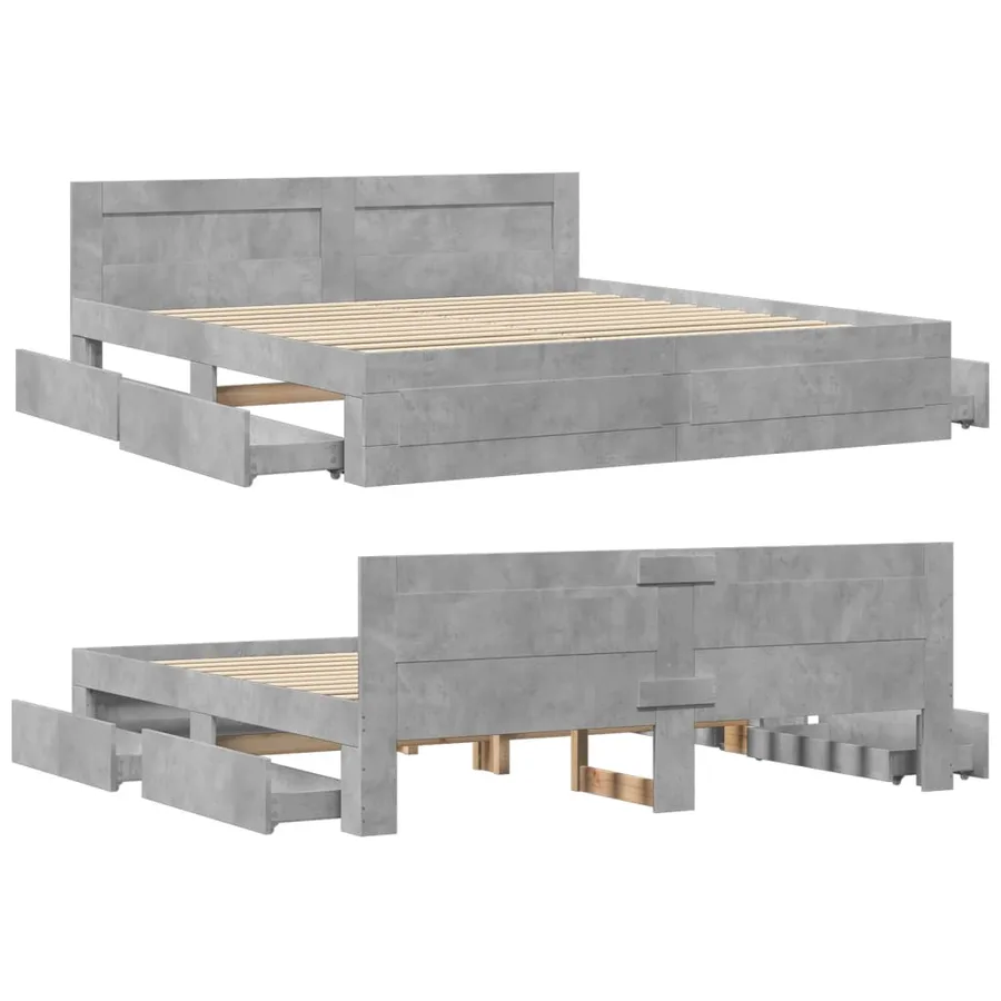 Cadre de lit tête de lit sans matelas gris béton 200x200 cm - 8