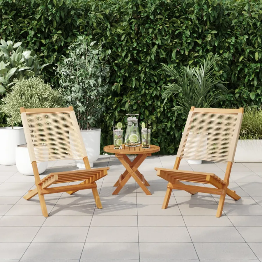 Chaises de jardin lot de 2 beige bois d'acacia et polypropylène - 2