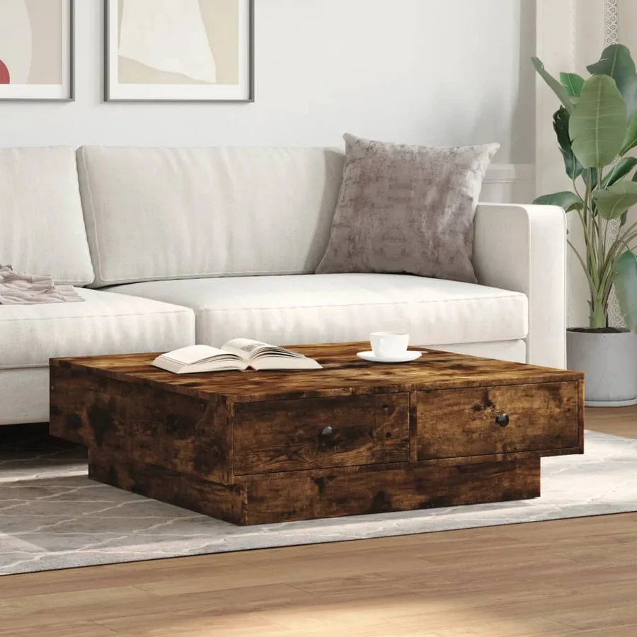 Table basse Chêne fumé 90x90x28 cm Bois d'ingénierie - 3