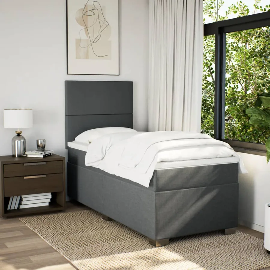 Sommier à lattes de lit et matelas Gris foncé 90x190 cm Tissu - 3