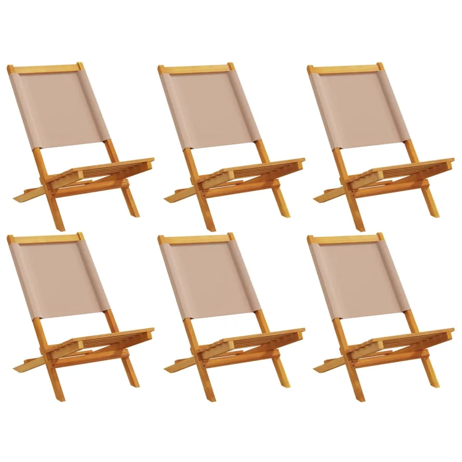 Chaises de jardin pliantes lot de 6 taupe tissu et bois massif - 2