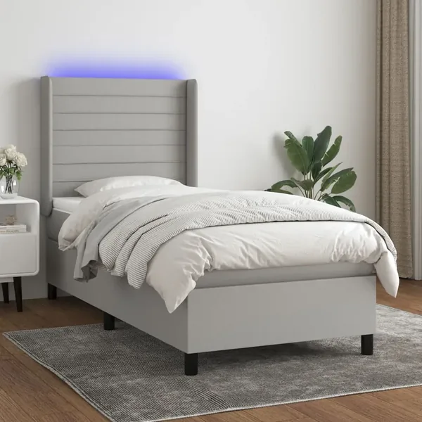 Sommier à lattes de lit matelas LED Gris clair 90x190cm Tissu