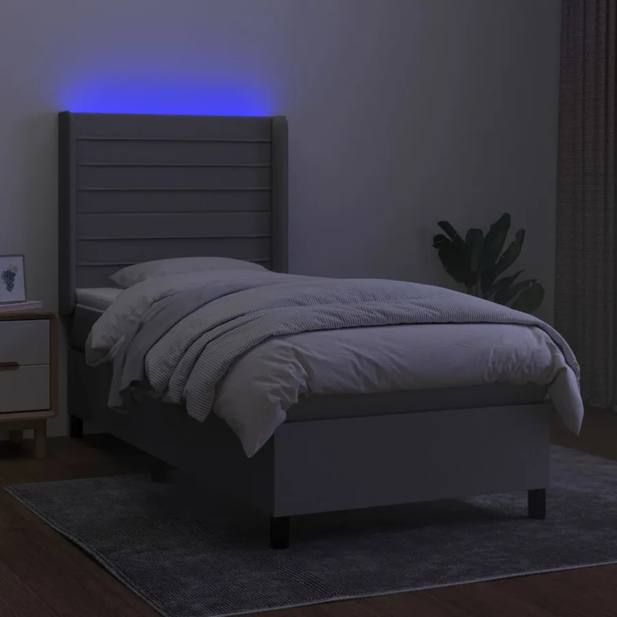 Sommier à lattes de lit matelas LED Gris clair 90x190cm Tissu - 3