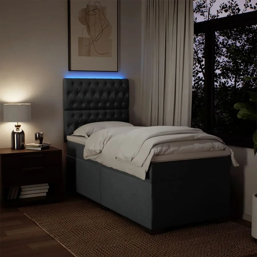 Sommier à lattes de lit avec matelas Gris foncé 100x200cm Tissu - 5