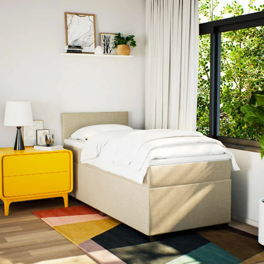 Sommier à lattes de lit avec matelas Crème 100x200 cm Tissu - 4