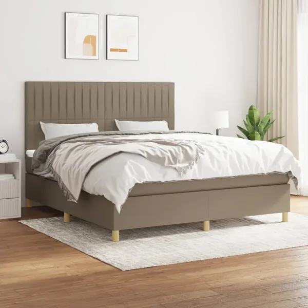 Sommier à lattes de lit avec matelas Taupe 160x200 cm Tissu