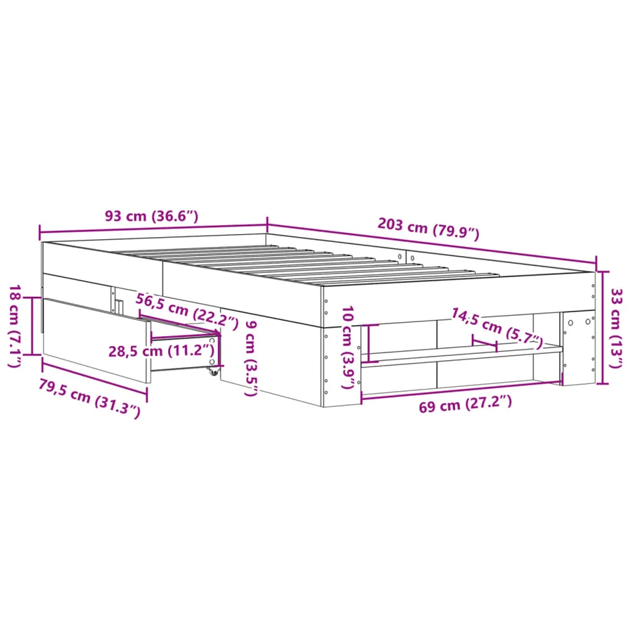 Cadre de lit sans matelas chêne marron 90x200cm bois ingénierie - 11