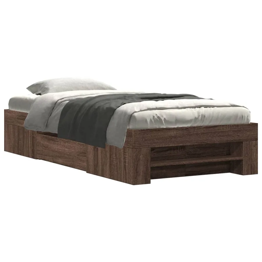Cadre de lit sans matelas chêne marron 90x200cm bois ingénierie - 2